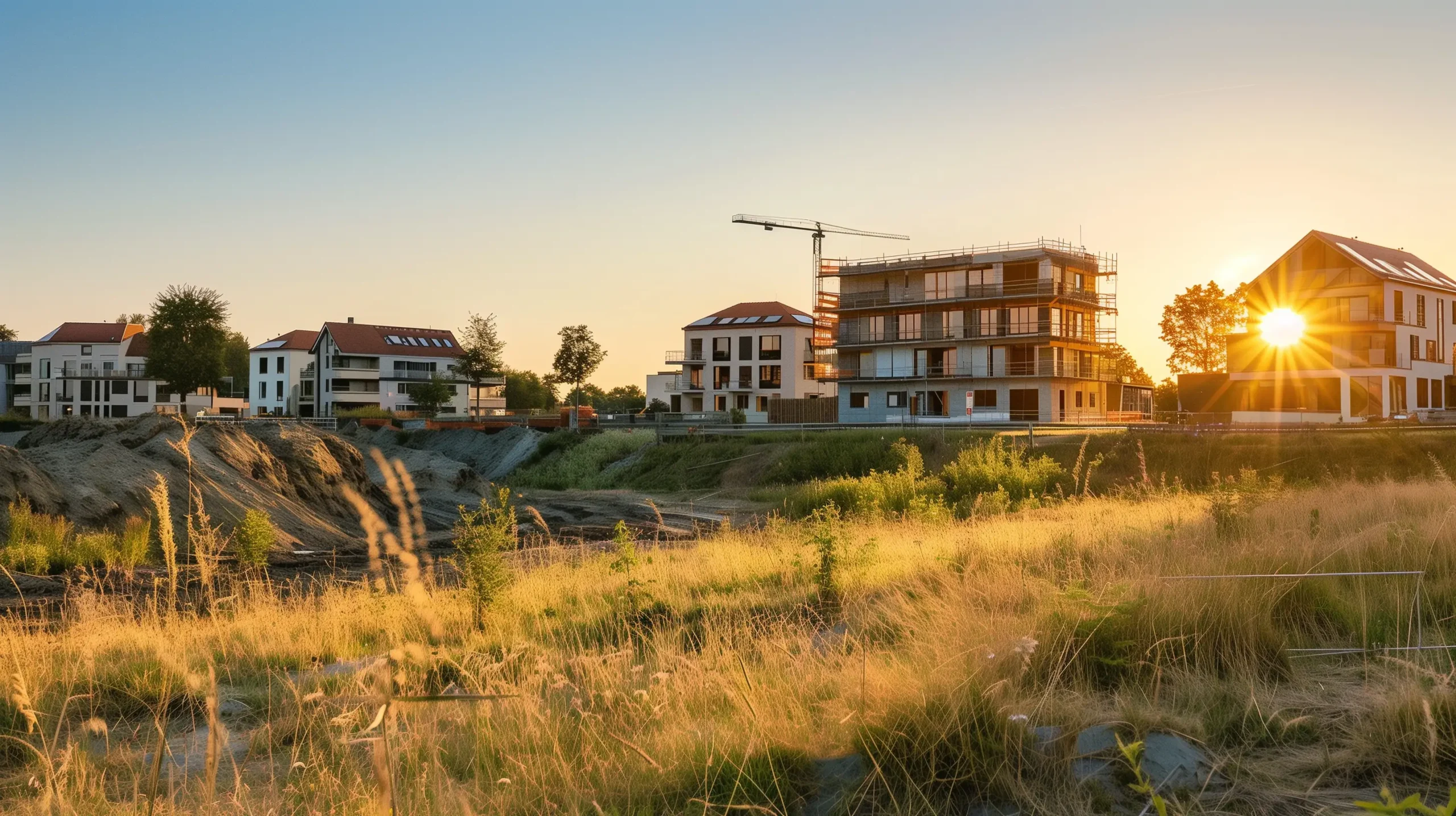 Landschaft mit Häusern in einem Vorotrt von Hamburg als Symbolbild für: Stellenangebot als Buchhalter sowie das Thema Karriere als Buchhalter im Bauunternehmen